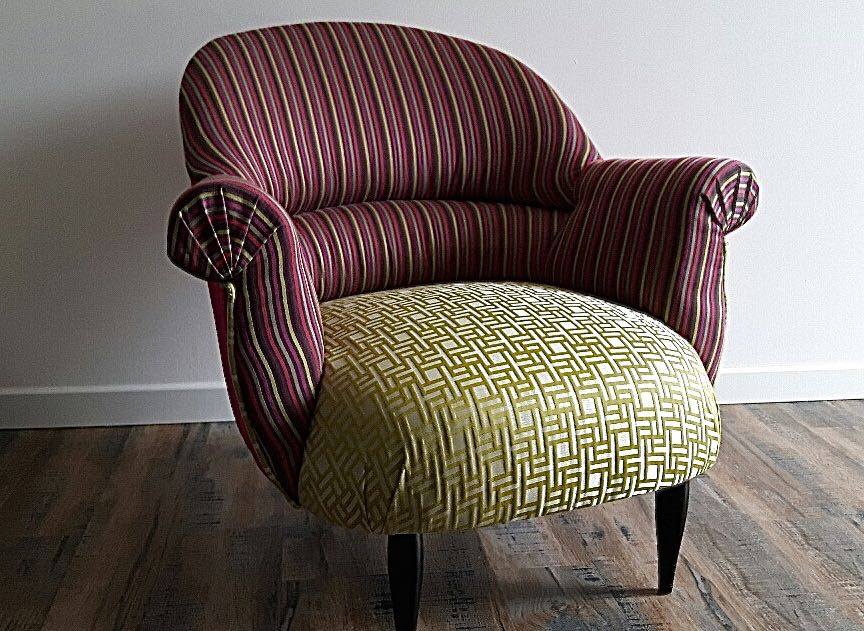 Bordeaux Rénovation Fauteuils – Mariage de 3 tissus très “punchis” pour ce crapaud