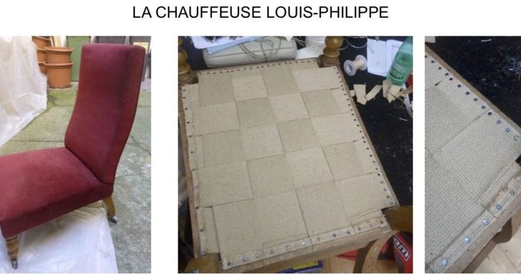 Bordeaux – Rénovation Fauteuils – Etapes réfection chauffeuse louis phillipe – sanglage