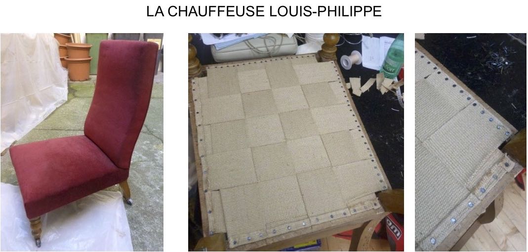 Bordeaux – Rénovation Fauteuils – Etapes réfection chauffeuse louis phillipe – sanglage