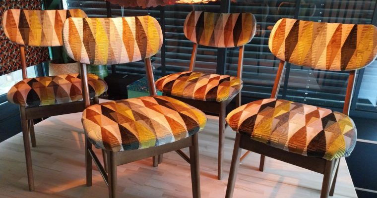 TALENCE – Restauration Chaises contemporaines – Tissu velours losange géométrique