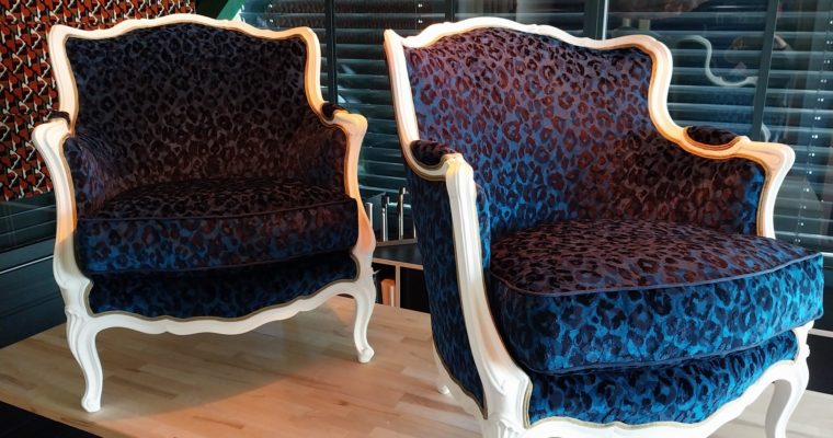 33000 Bordeaux – Bergère à coussin – Velours Leopard Bleu